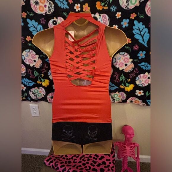 Lydia Lace Up Corset Top in Red - Picture 3 of 5